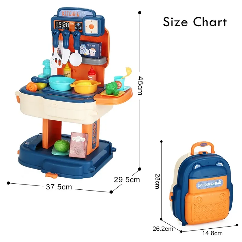 Little Story Role Play Chef Toy Set School Bag 34 Pieces Blue, 2In1