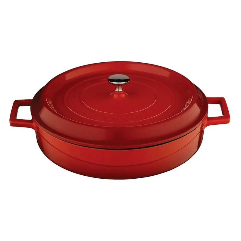 Functional and Ergonomic Design 32 cm Red Hous 5,66 liter Lava Cast Iron Shallow Dutch Oven with Lid Easy to Clean 