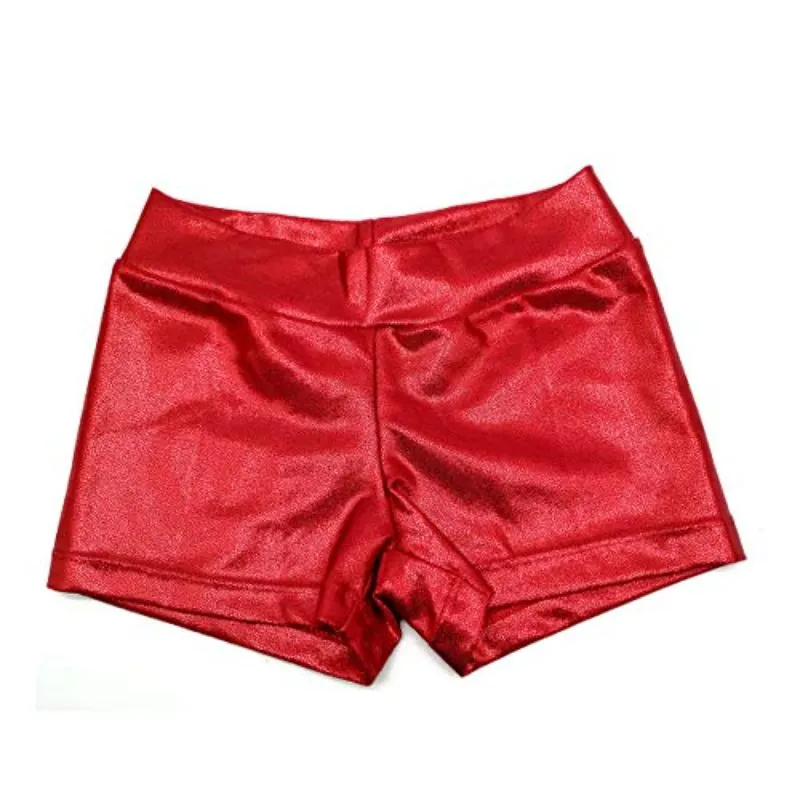 Red Girls Dance Gymnastics Athletic Shorts Sparkle Glitter Tumbling