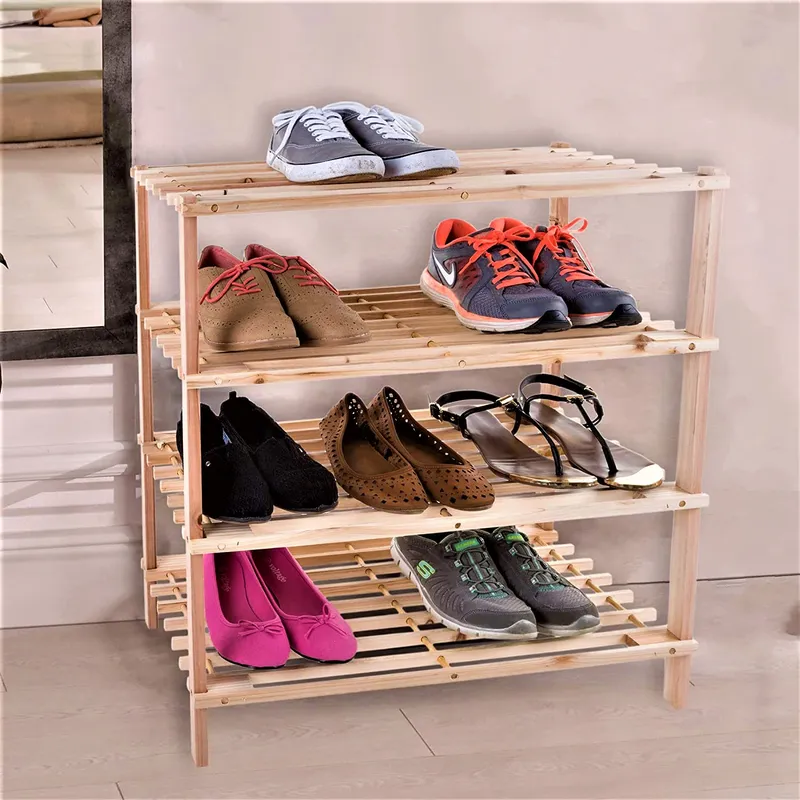Lavish Multifunction Wooden 4Tier Shoes Rack Stepped Holders Storage