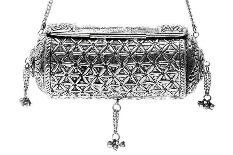 German Silver Metal Clutch with Handle, Indian Handmade silver Party Sling  Bag, Proposal Gift for her, Ethnic Handmade Vintage Style Purse