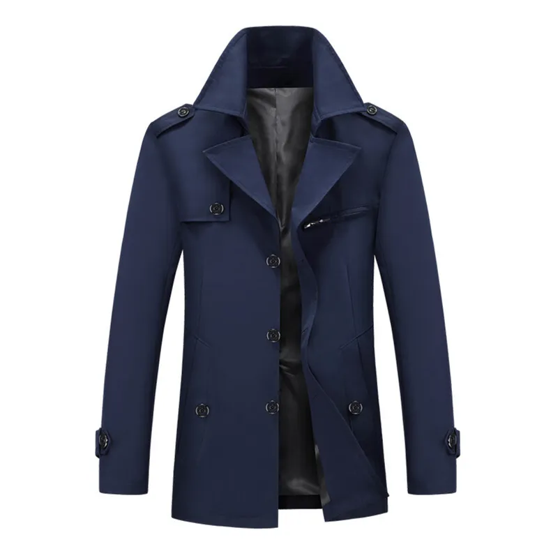 Haoze Men Solid Mid-Length Trench Coat Blue M | Wholesale | Tradeling