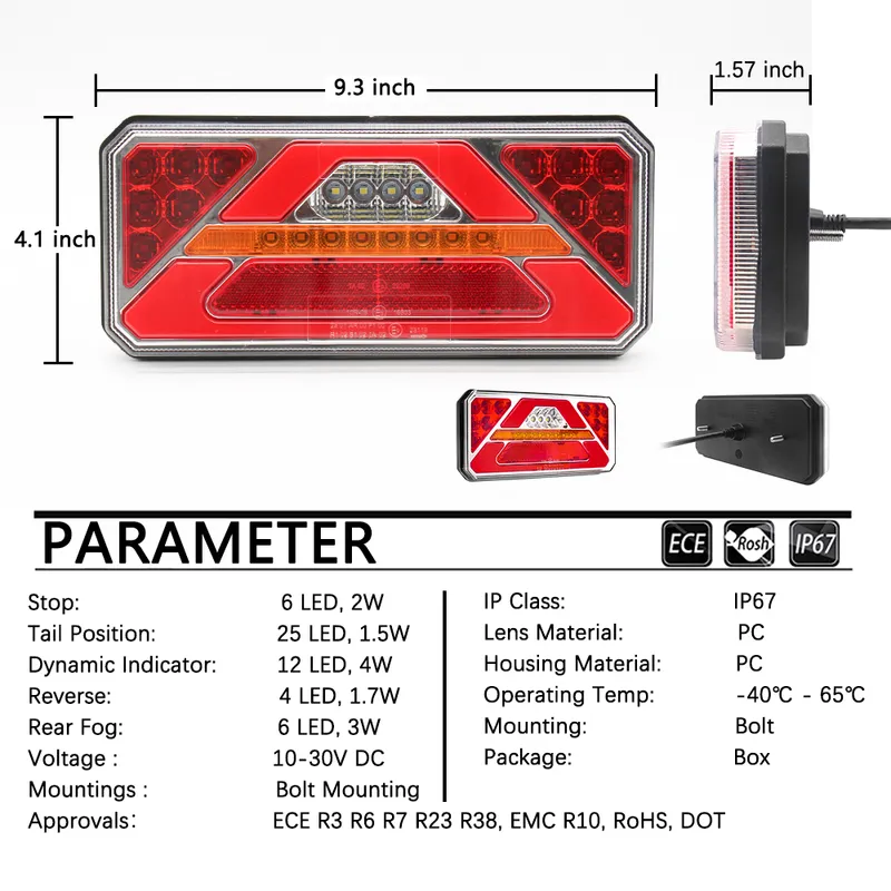 Wings 2pcs 12v LED Rear Tail Light, Trailer Tail Light with Tail Rear Fog Stop Reflector Reverse