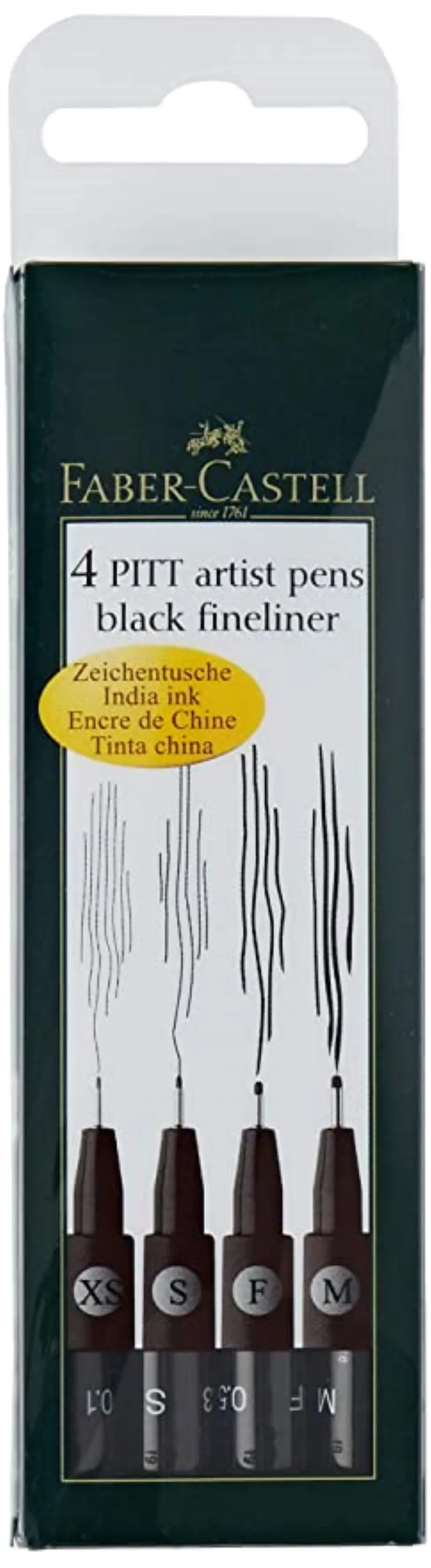 FaberCastell Pitt Artist Color Pen Set Pack Of 4, XS, S, F, M, Black