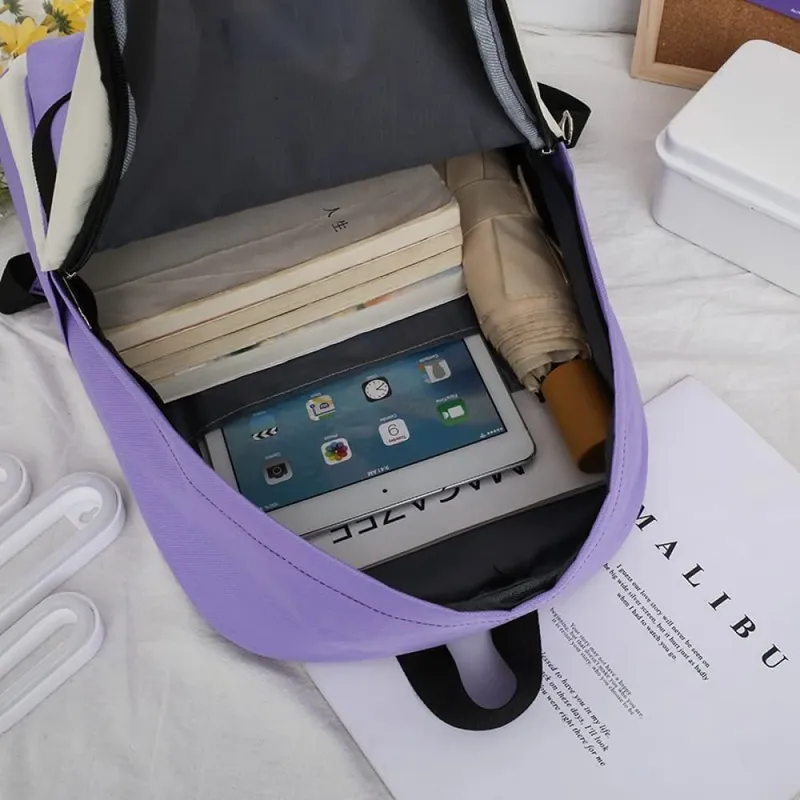 Goodern 4 Pcs Bts V Backpack School Book Bag Set Purple