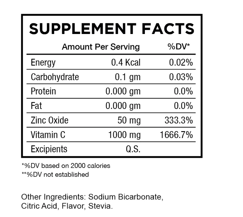 HC Nutrition Vitamin C 1000mg + Zinc 50mg Stevia Effervescent