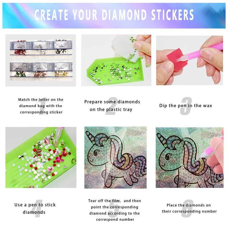 YECCL Unicorn Diamond Painting Kits Colorful 15Pcs Of 2 Sheets