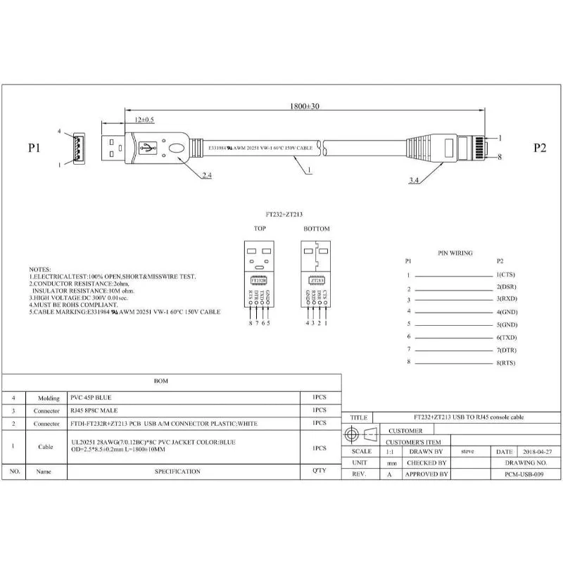 Cablesetc Ftdi Chip Usb To Rj45 Cisco Console Cable Adapter Converter