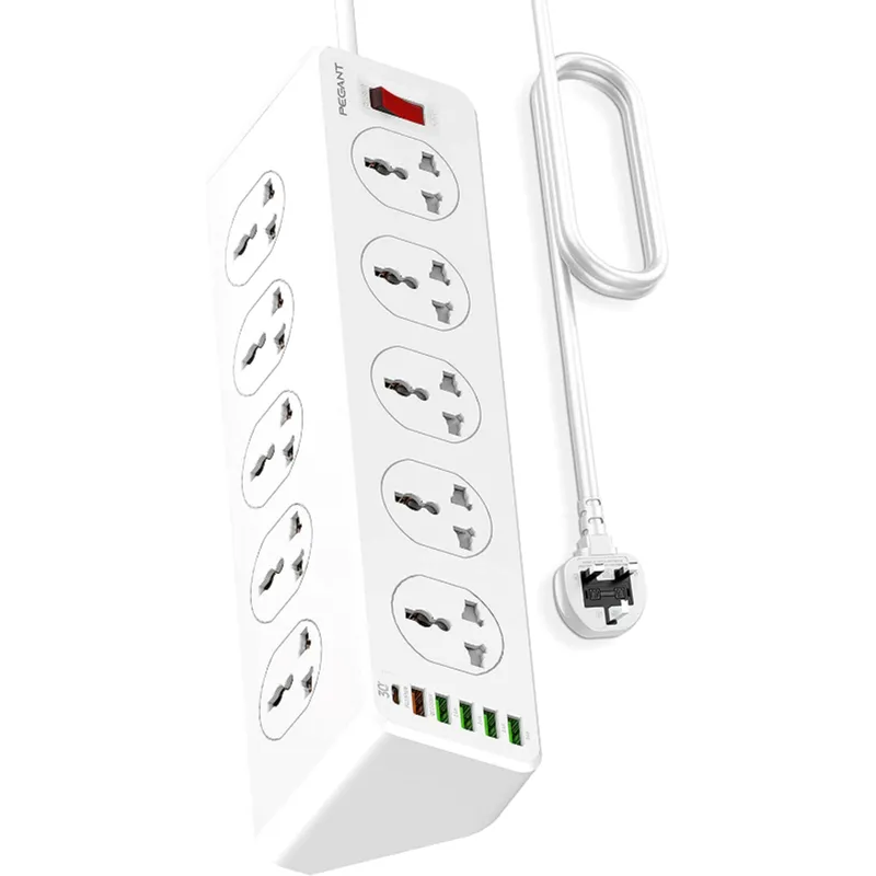 Pegant 10 Way Power Extension Cord Surge Protector Strip Heavy Duty