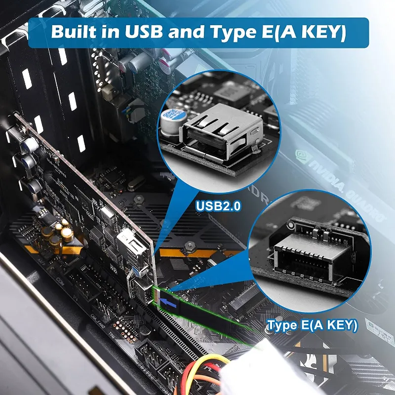 PciE To Usb 3.2 Expansion Card, AKey 20 Pin Header For Type C Front