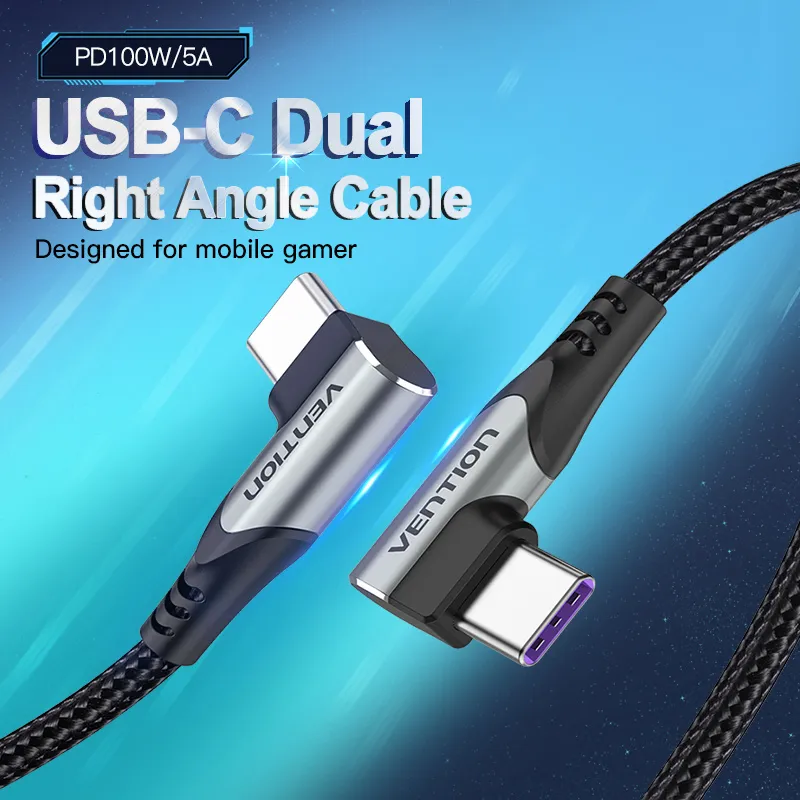 Vention Usb 2.0 C Male To C Male Dual Right Angle 5a Cable 1m Gray Aluminum Alloy Type - Tanhf 1m