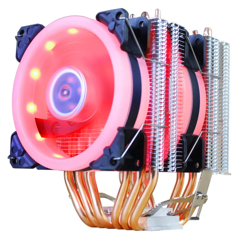 6 Copper Tube Cooling 4Wire Dual Fan Aurora Red Light Cpu Radiator