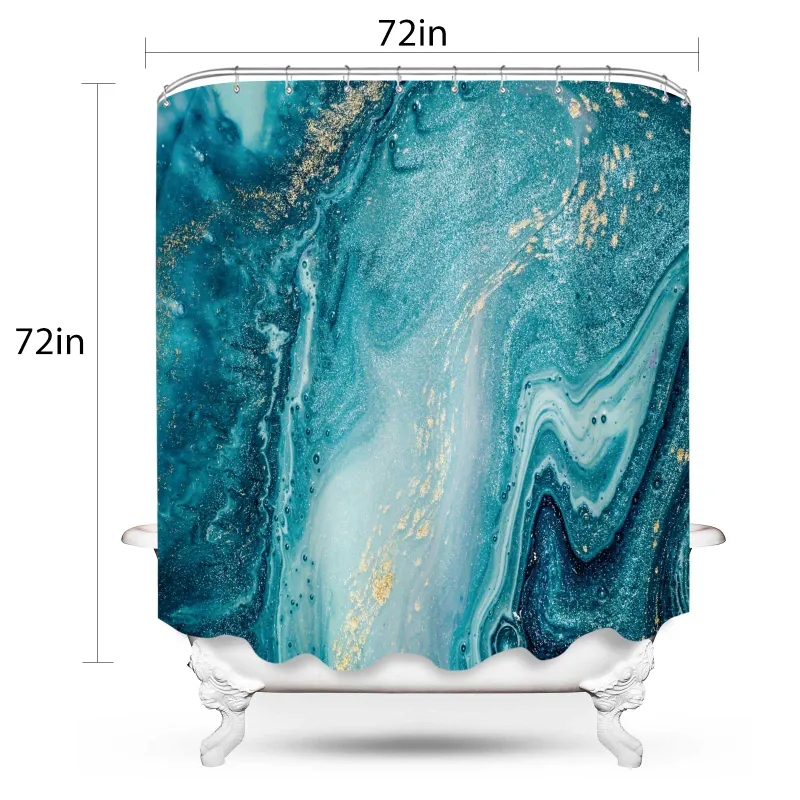 Seasonwood Turquoise Marble Shower Curtain Set With 12 Hooks Blue Ink
