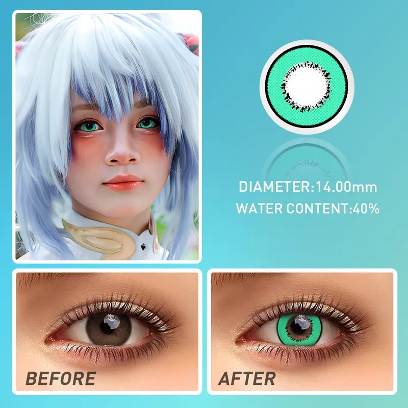 Ojotrend 1Pair Colored Contact Lens Elements Halloween Eyes Cosplay Contacts Lenses Power 2.50