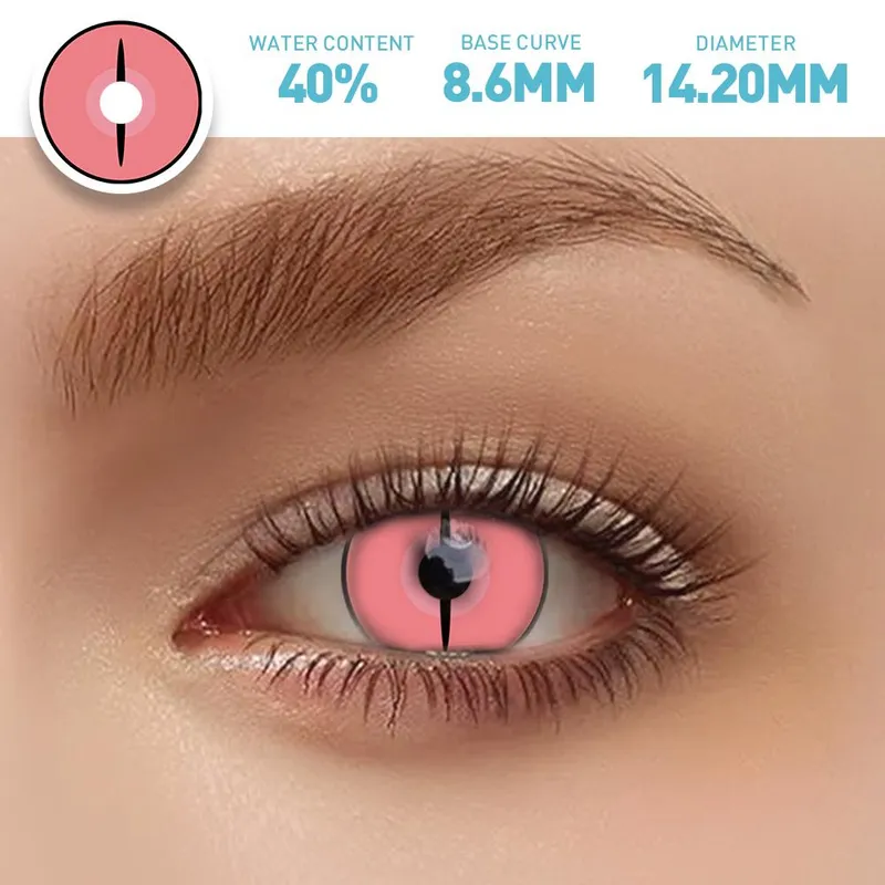 Ojotrend 1Pair Colored Contact Lens Kamado Nezuko Ghost Pink Halloween