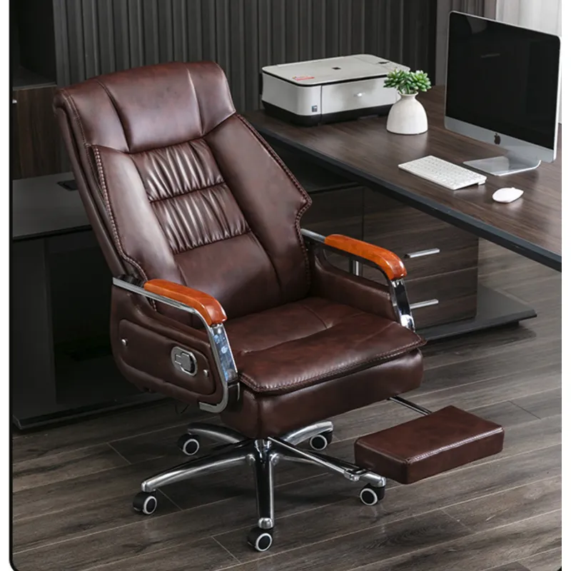 Swivel Chair Back Chair Leather Brown Office Seat 66x56x122cm
