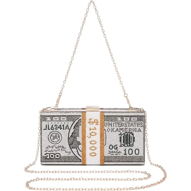 Money Clutch Rhinestone Purse 10000 Dollars Stack of Cash Evening Handbags  Shoulder Wedding Dinner Bag on OnBuy