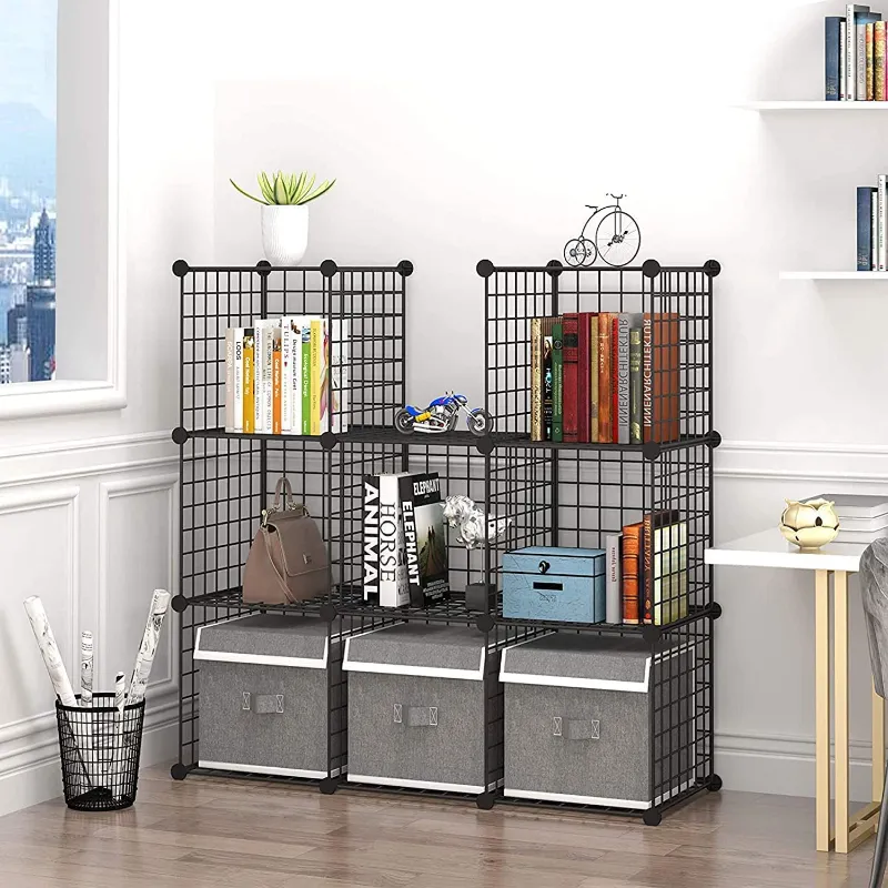 9Cube Metal Grids Storage Shelves, Black, 36.6 x 12.4 x 48.4 Inches
