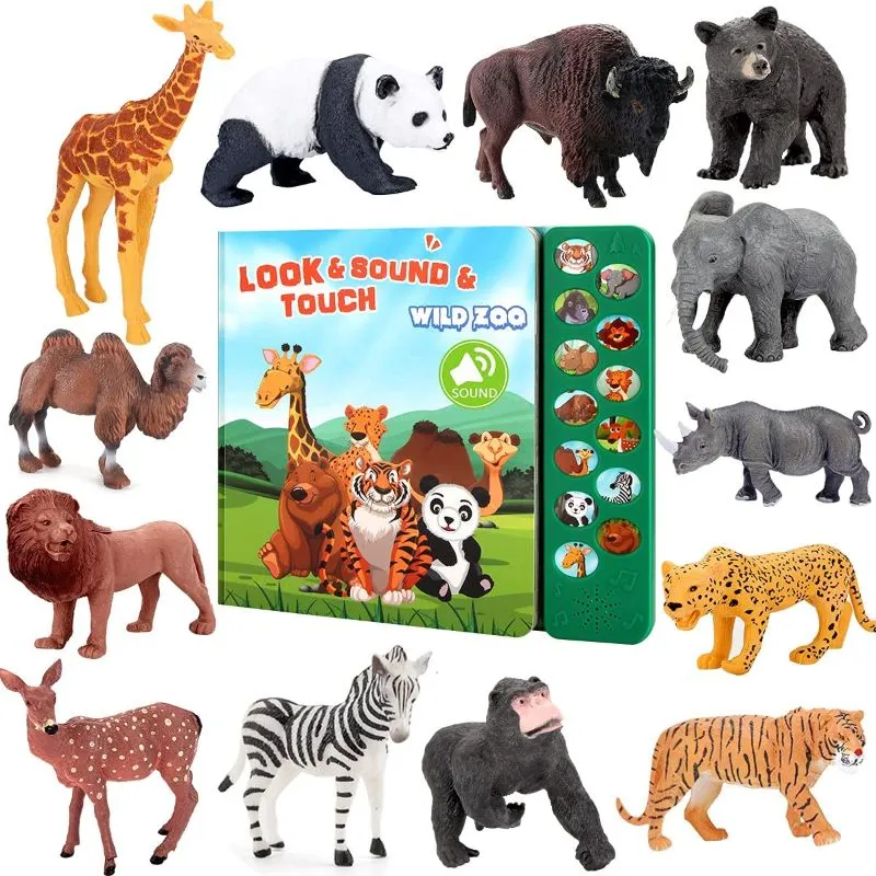 Safari Animals Figures Toys - 13 Realistic Wild Plastic Animal Figurines and  Kids Sound Book | Wholesale | Tradeling